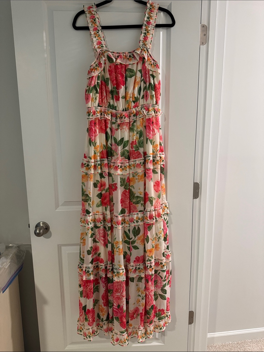 Baltic Born Floral Tiered Maxi Dress in Pink, Green & Yellow